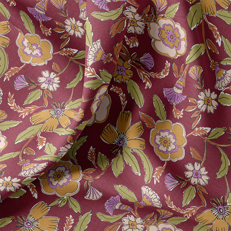 Printed Acryl Coated Cotton MALANA Plum / Green